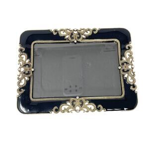 Vintage Black Enamel Crystal Ornate Photo Frame Silver Tone Metal 7x5 Gallery
